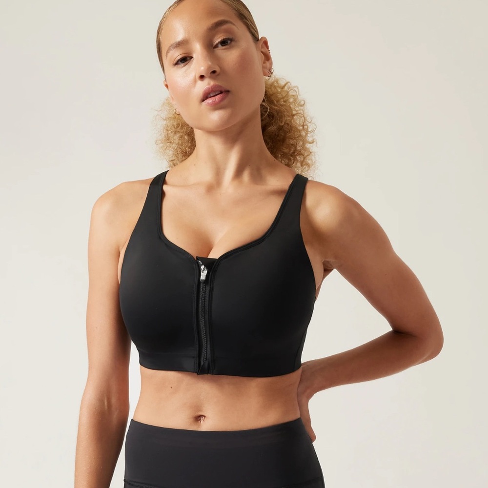 Athleta Black Advance Zip-Front Sports Bra 34DD NWT